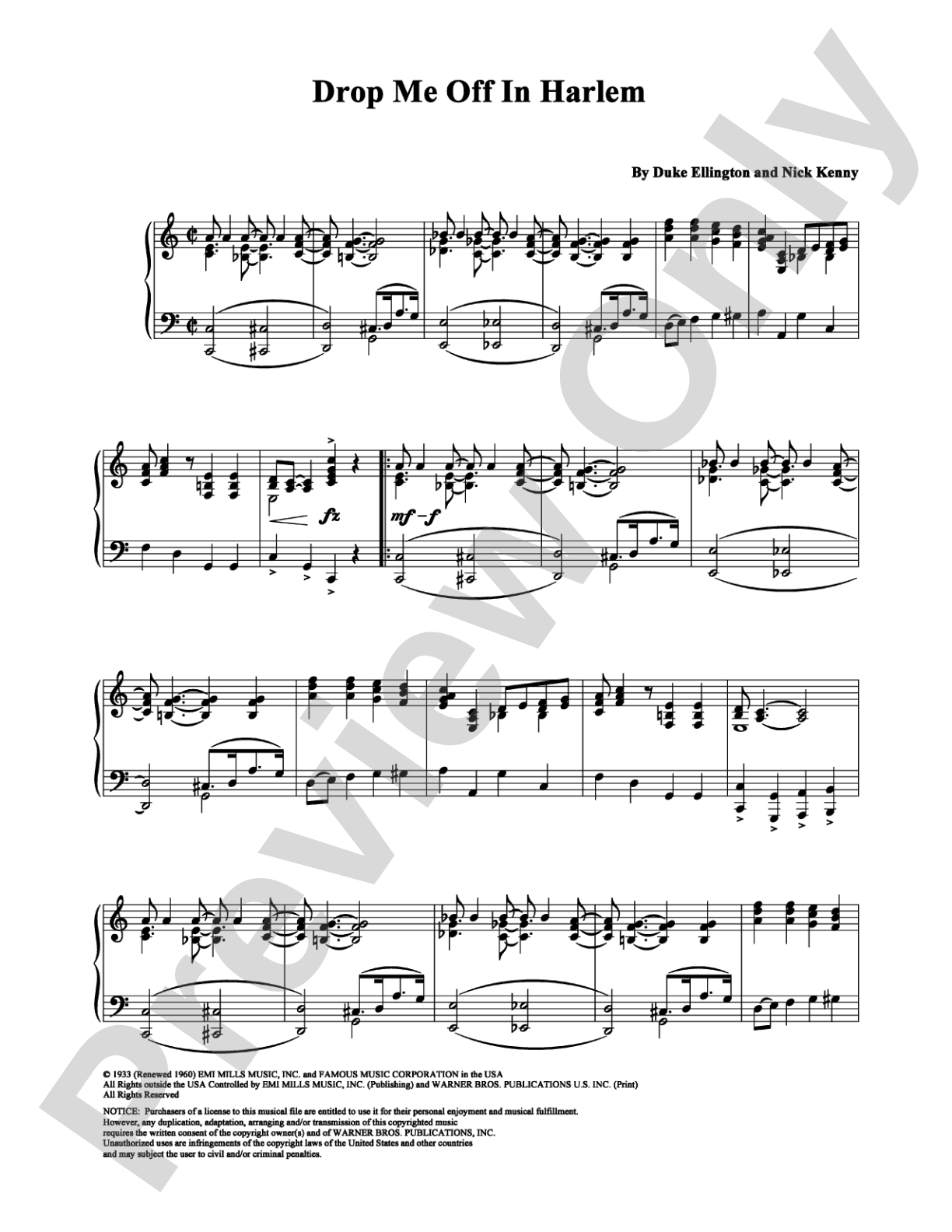 Drop Me Off in Harlem: Piano Digital Sheet Music