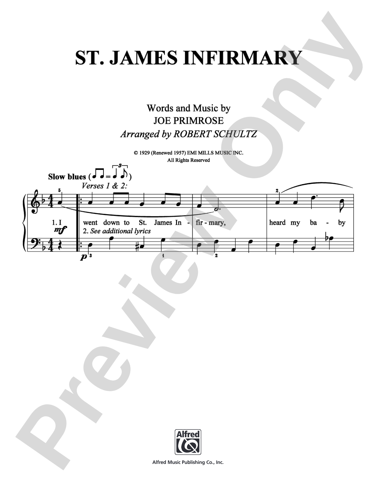 St. James Infirmary: Easy Piano Digital Sheet Music