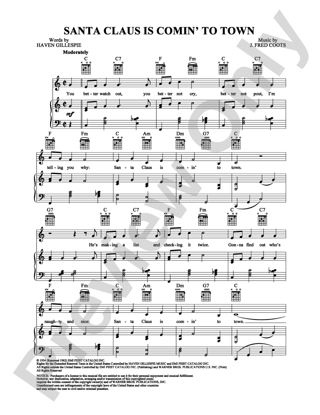 Santa Claus is Comin' to Town: Piano/Vocal/Chords Digital Sheet Music