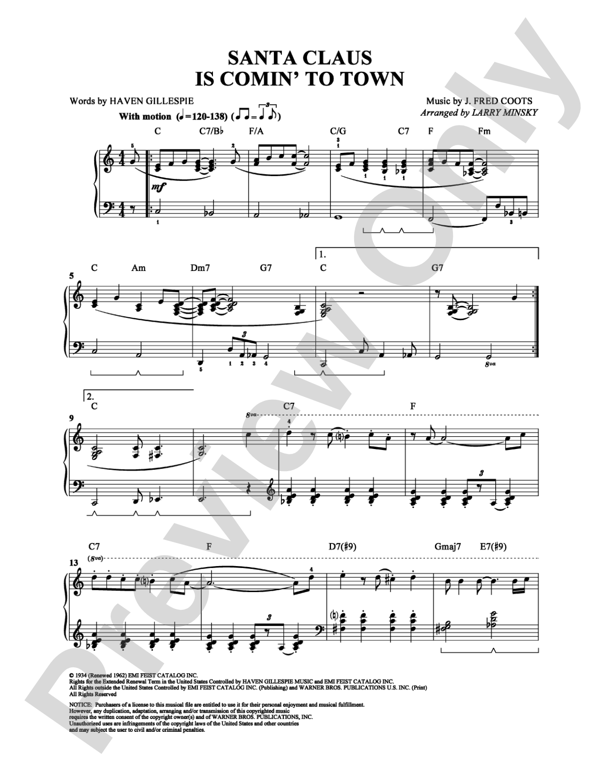 Santa Claus Is Comin' to Town: Piano Digital Sheet Music