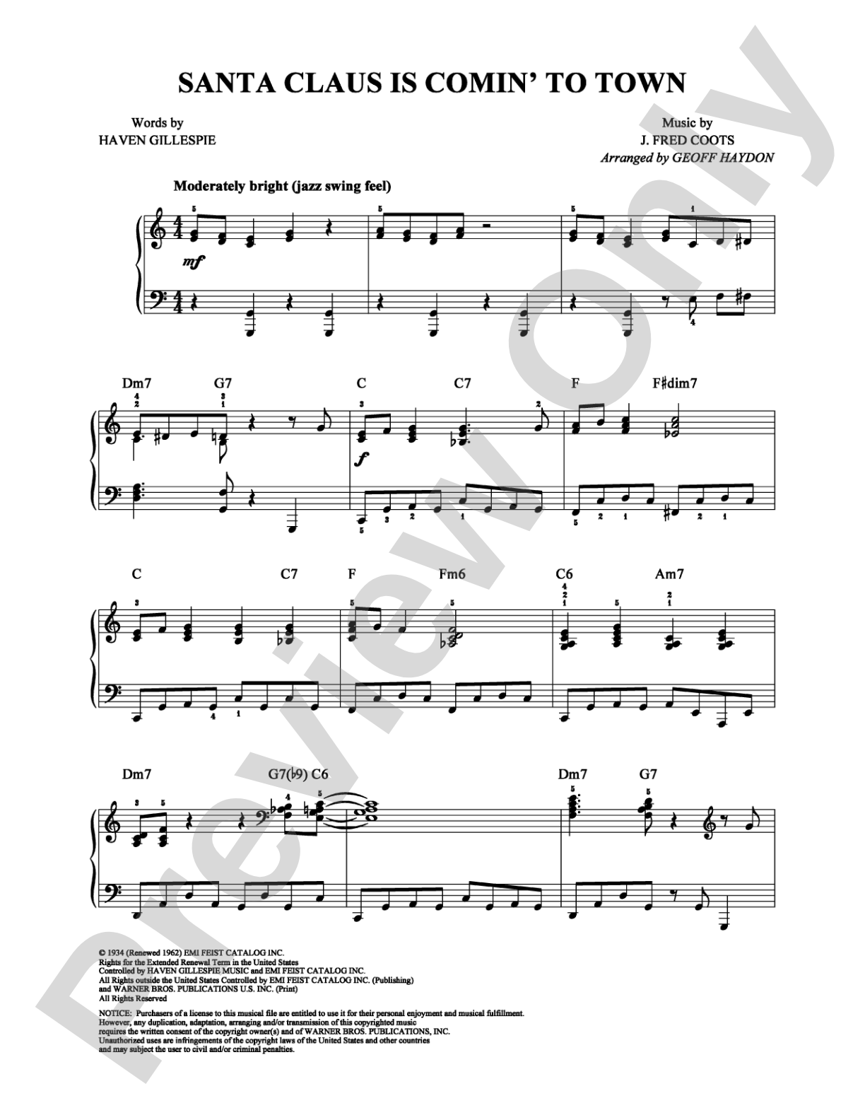 Santa Claus Is Comin' to Town: Piano Digital Sheet Music