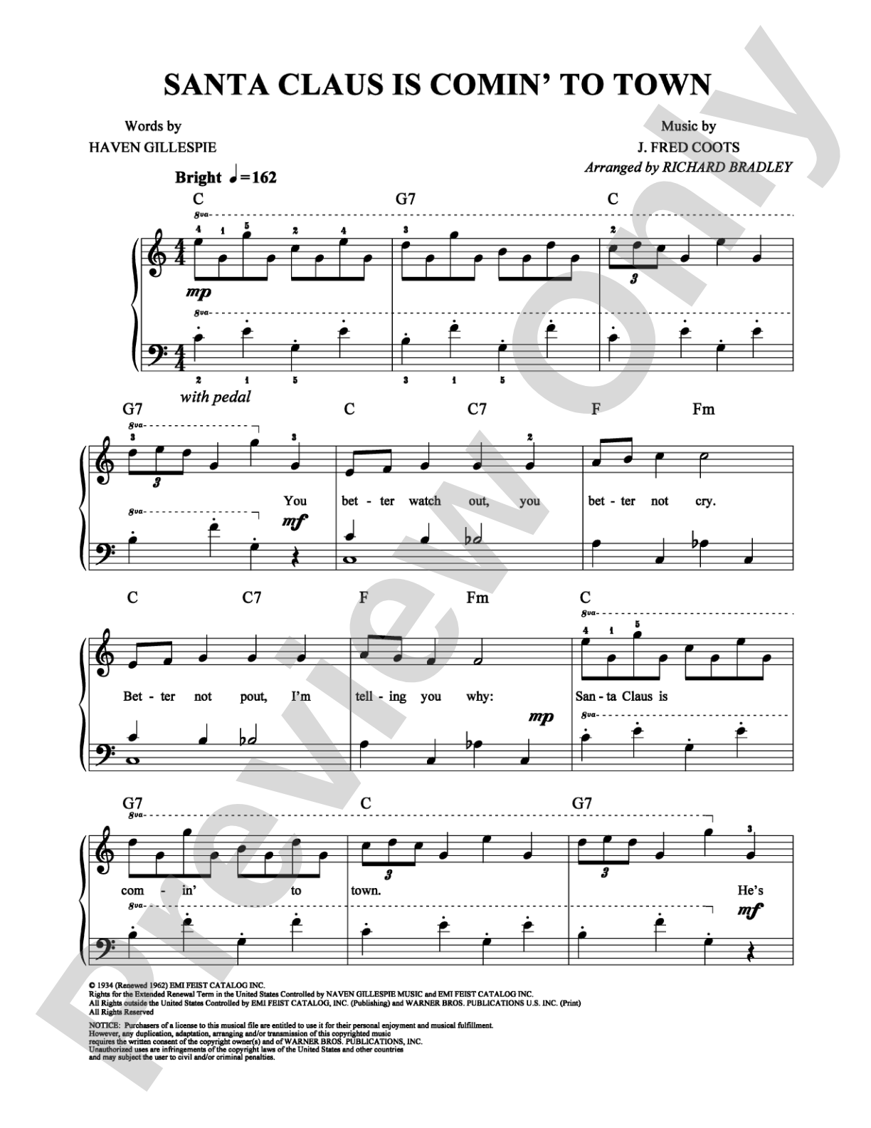 Santa Claus Is Comin' to Town: Easy Piano Digital Sheet Music