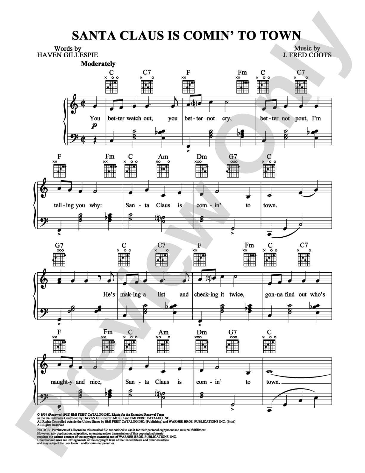 Santa Claus Is Comin' To Town: Piano/Vocal/Chords Digital Sheet Music