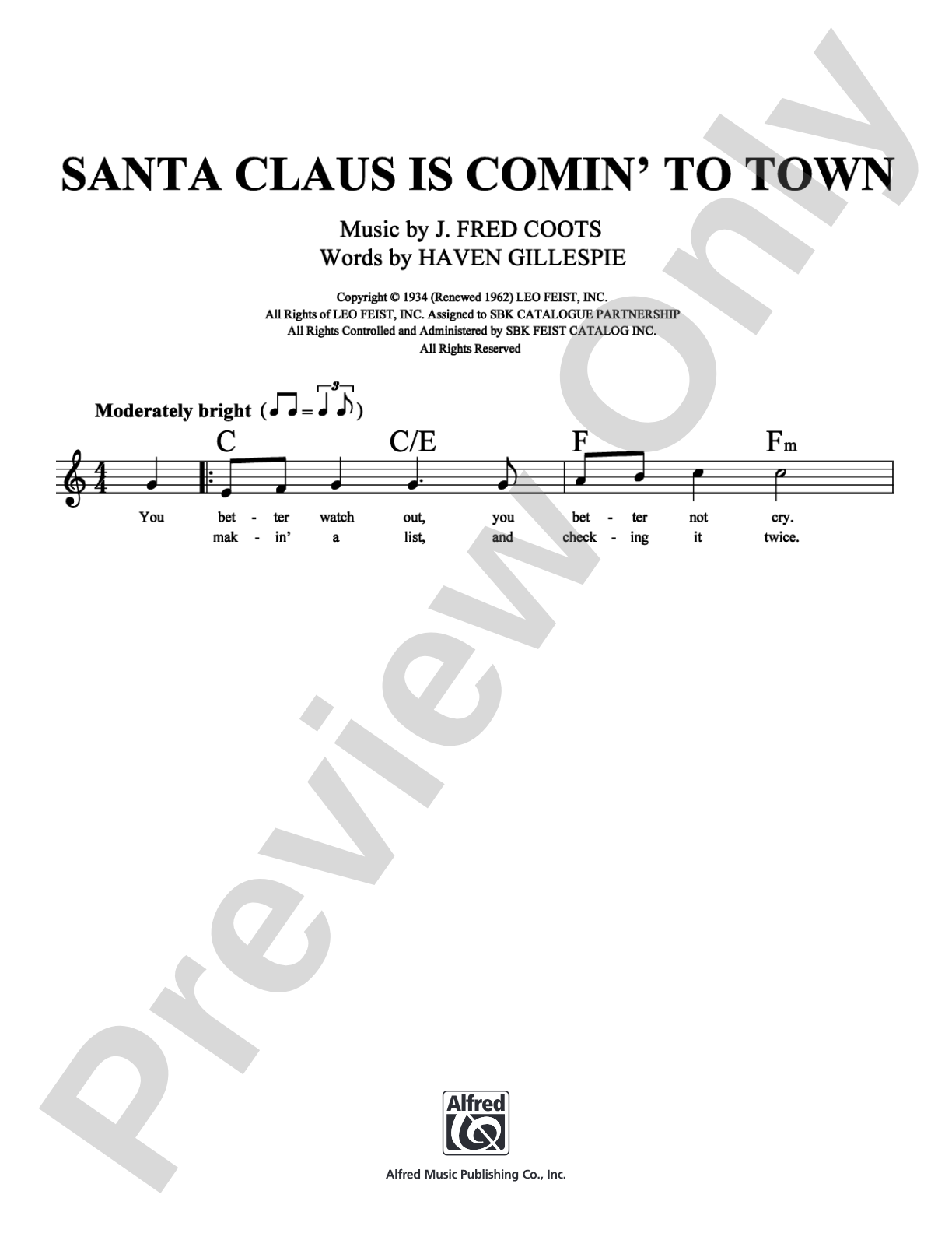 Santa Claus Is Comin' To Town: Lead Sheet Digital Sheet Music