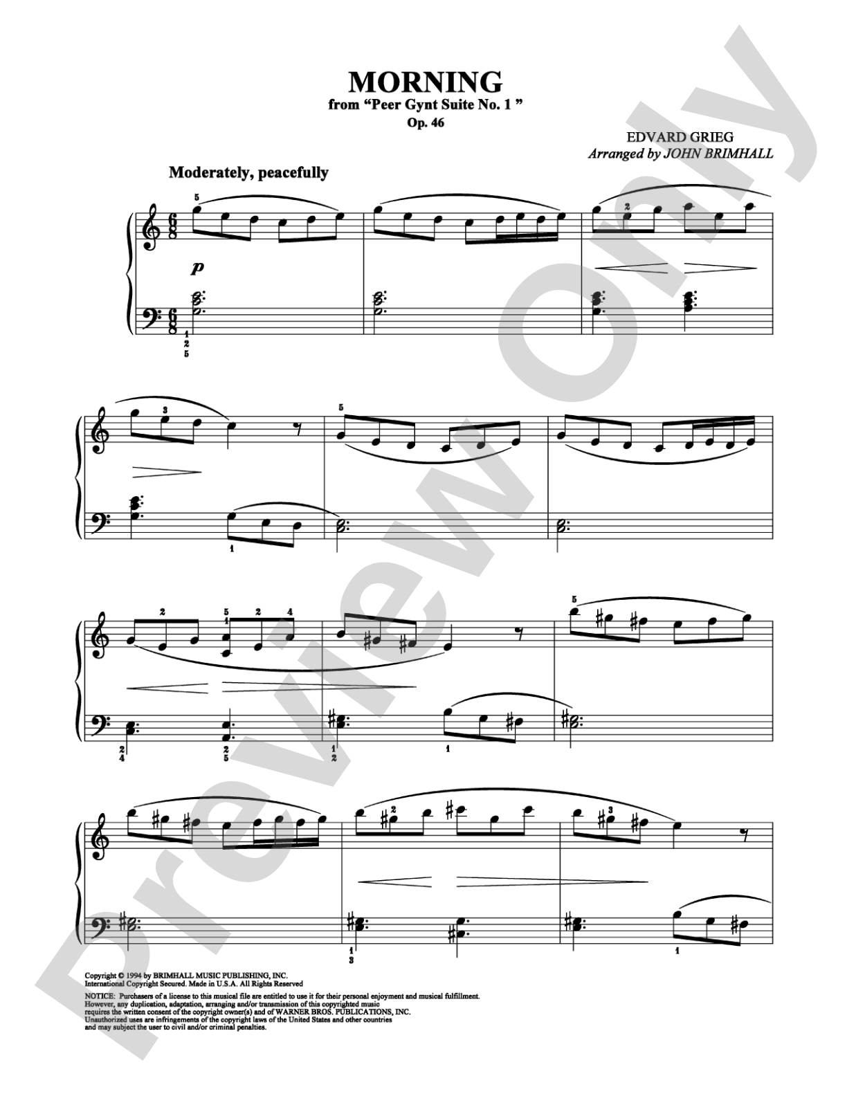 Morning: Easy Piano Digital Sheet Music