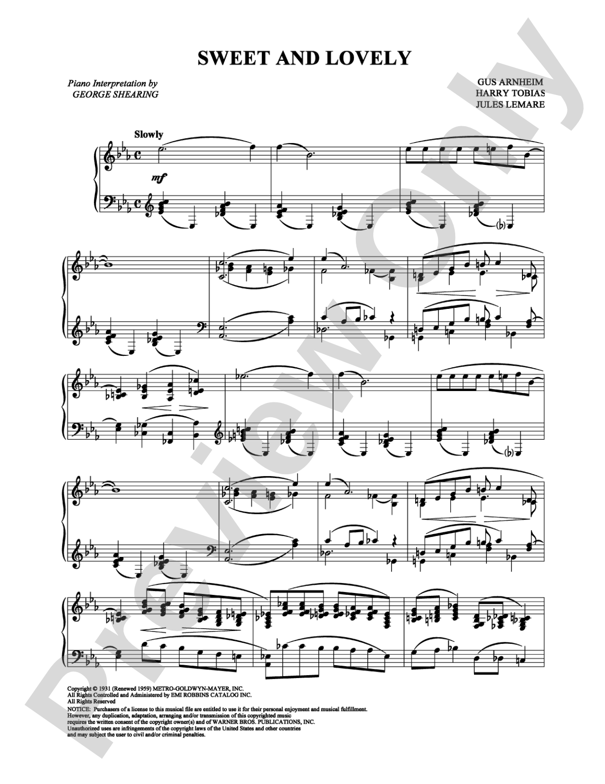 Sweet and Lovely: Piano Digital Sheet Music