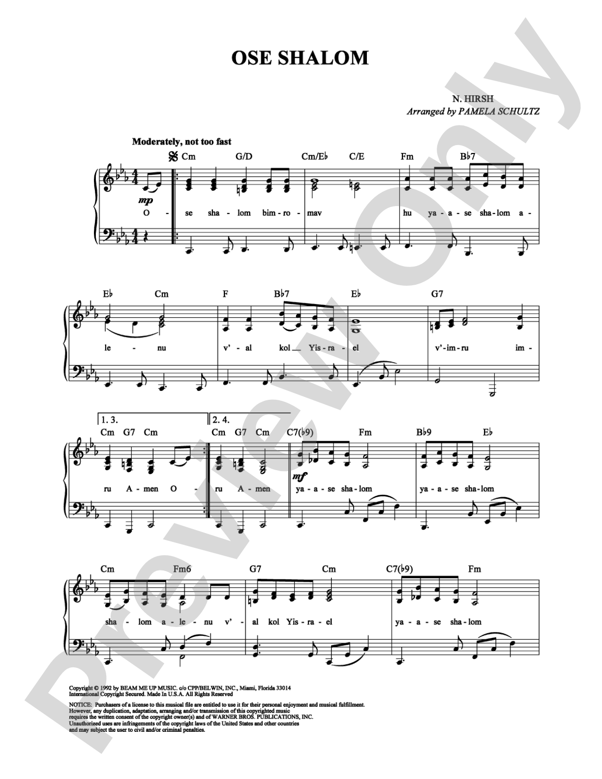 Ose Shalom: Piano/Vocal/Chords Digital Sheet Music