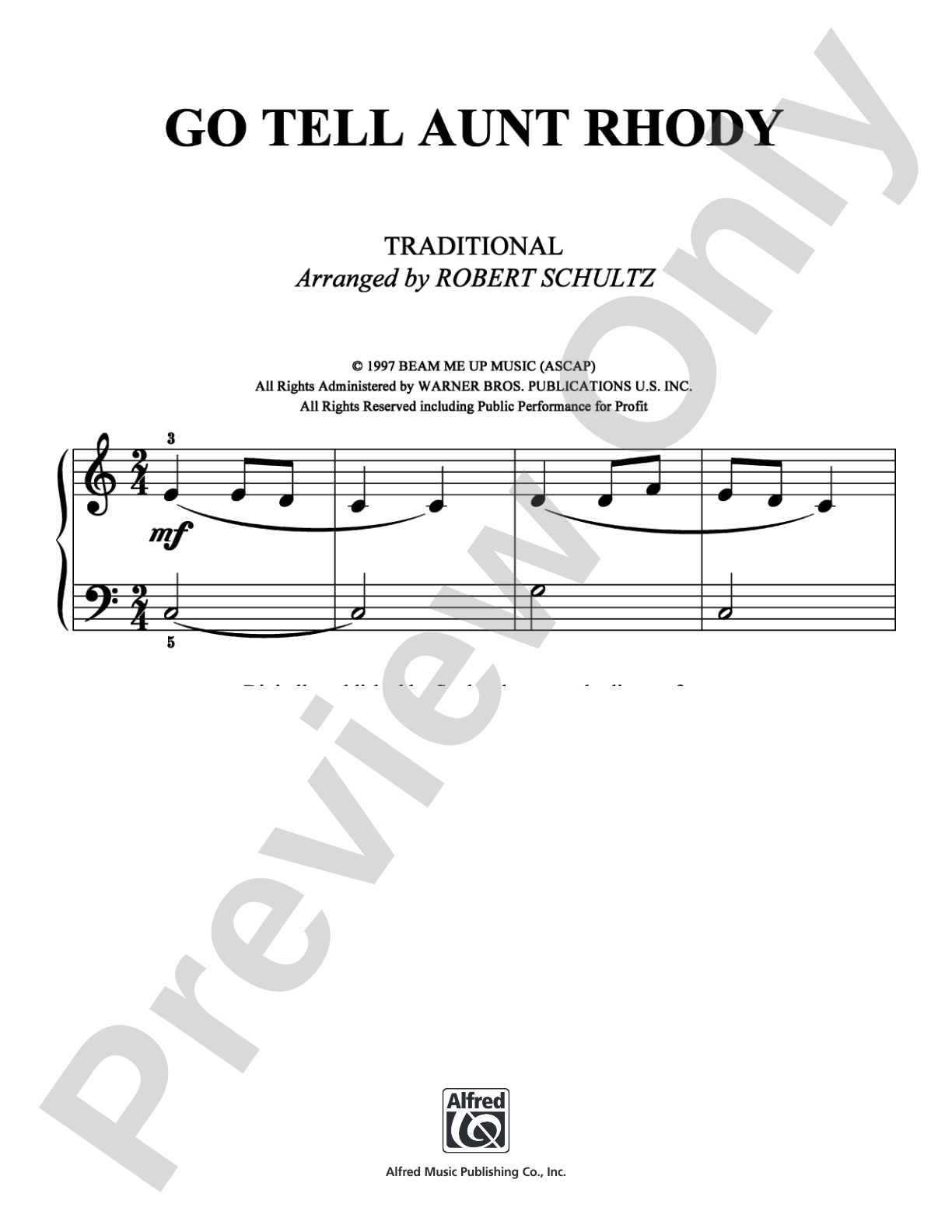 Go Tell Aunt Rhody: Easy Piano Digital Sheet Music