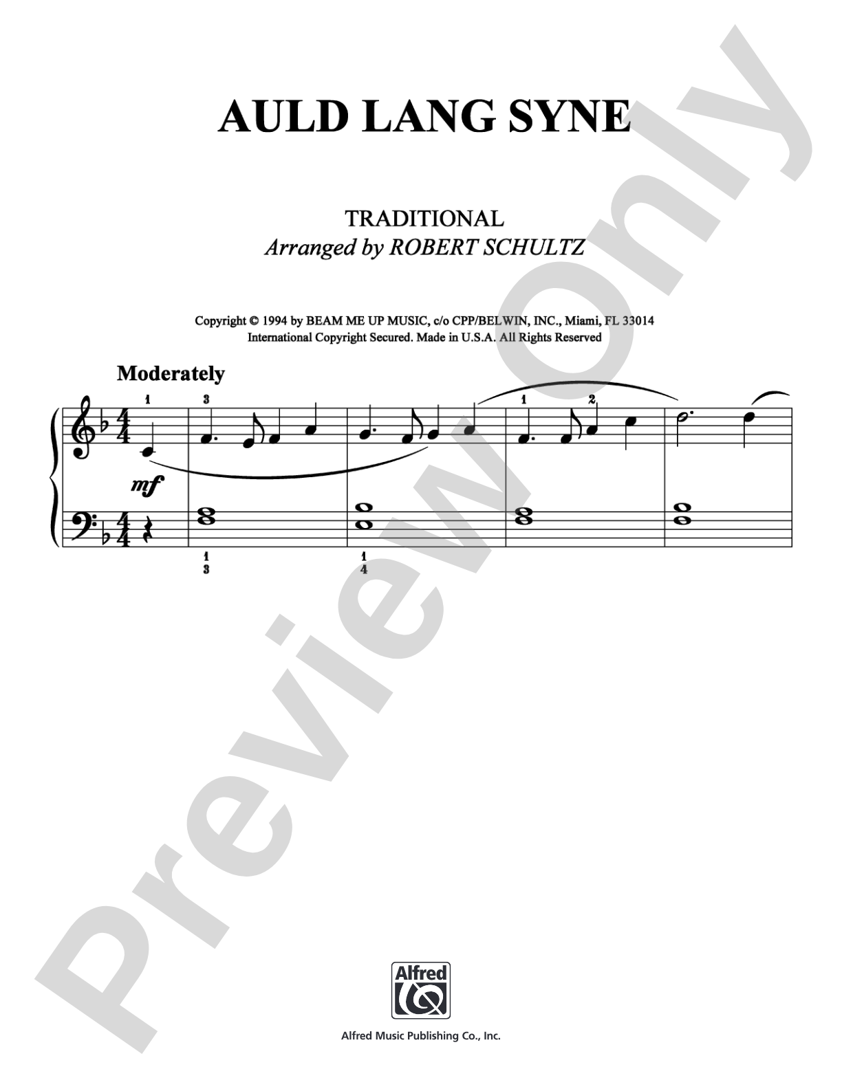 Auld Lang Syne: Easy Piano Digital Sheet Music