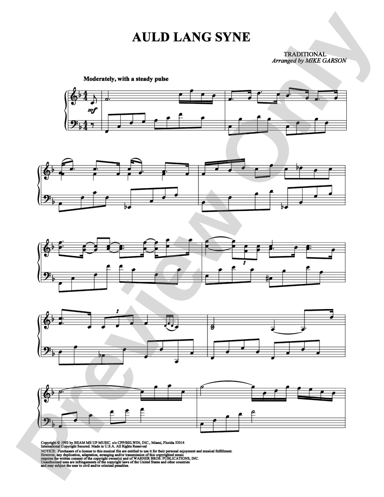 Auld Lang Syne: Piano Digital Sheet Music