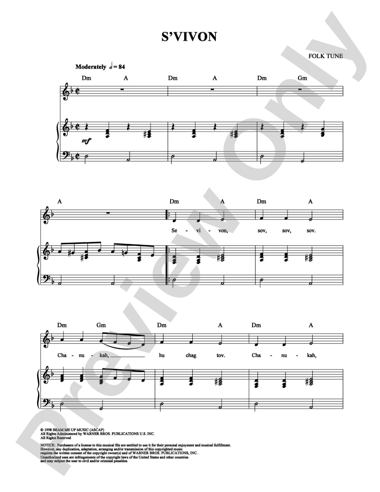 S'vivon: Piano/Vocal/Chords Digital Sheet Music