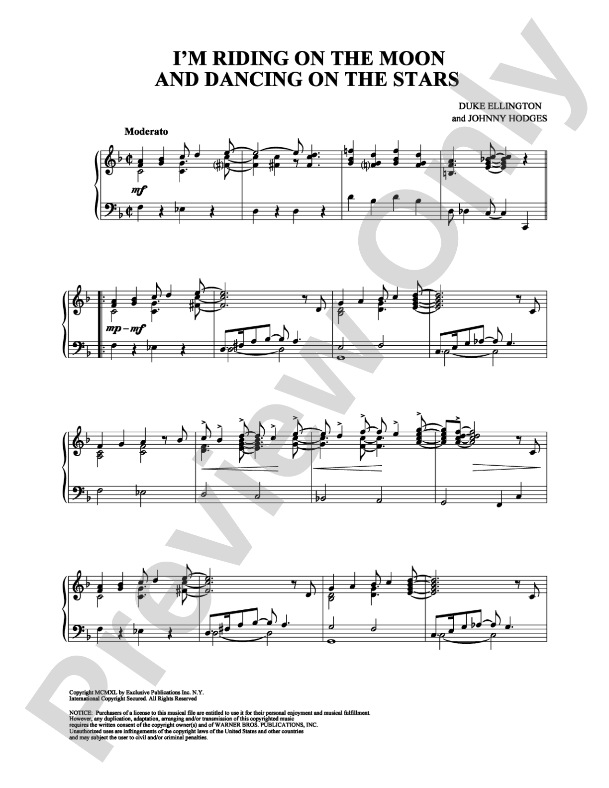 I'm Riding on the Moon and Dancing on the Stars: Piano Digital Sheet Music