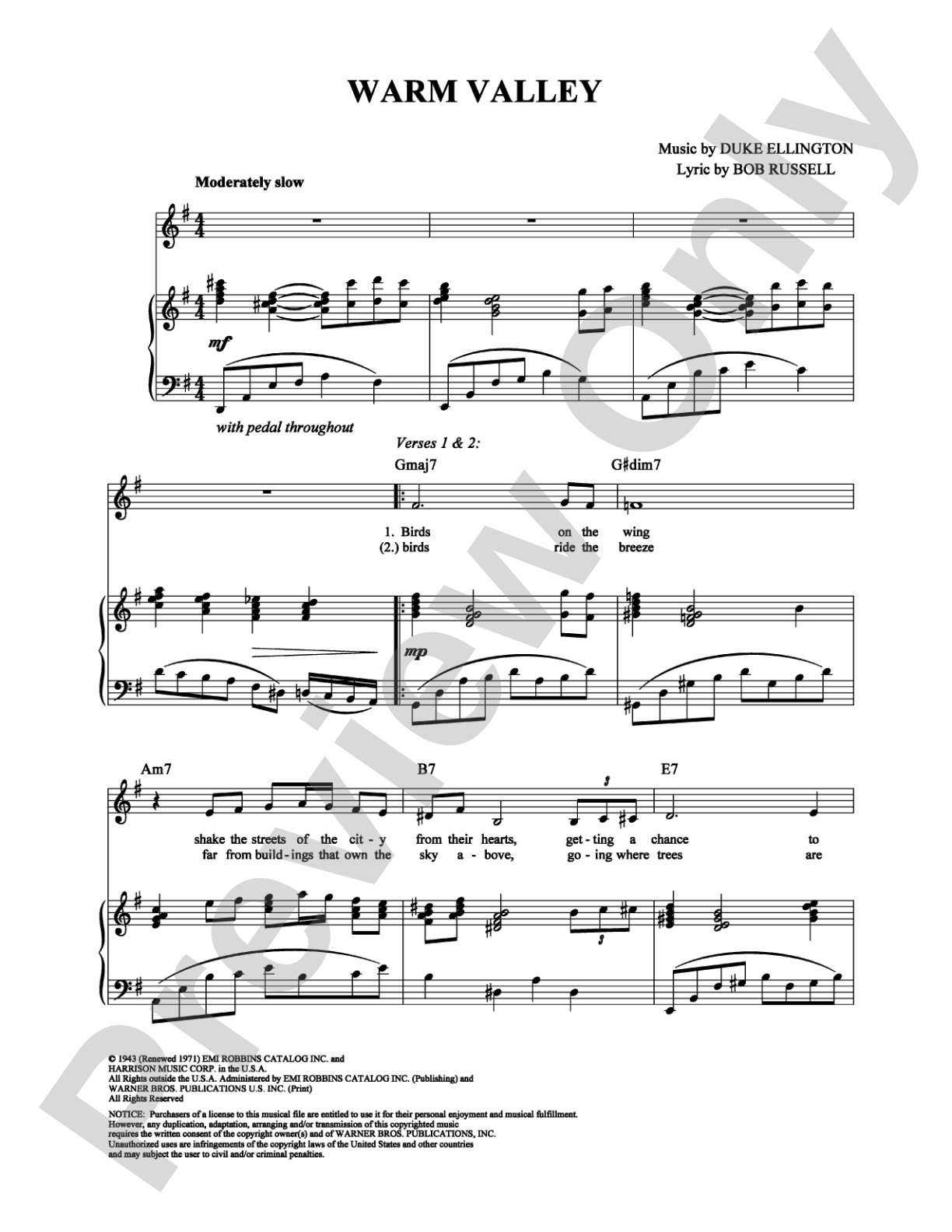 Warm Valley: Piano/Vocal/Chords Digital Sheet Music