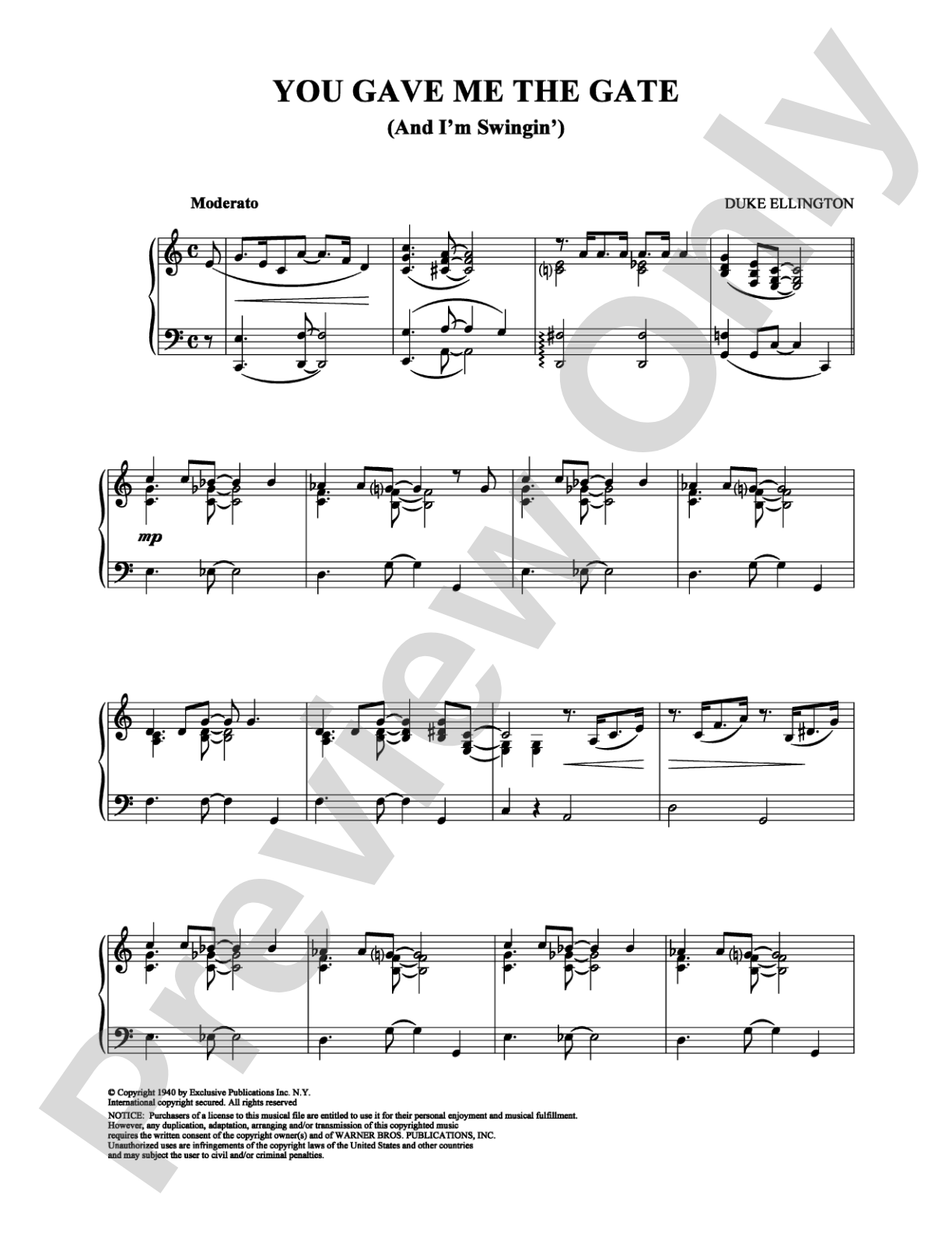 You Gave Me the Gate (And I'm Swingin'): Piano Digital Sheet Music