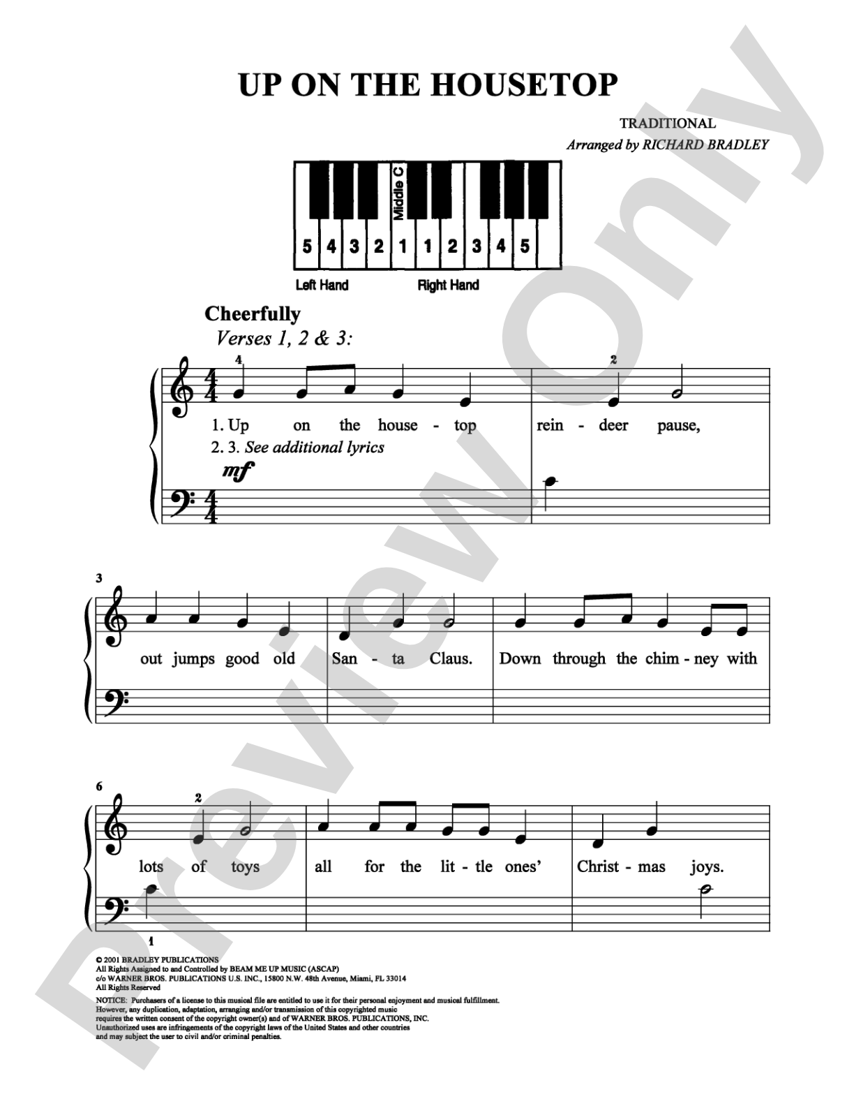 Up on the Housetop: Easy Piano Digital Sheet Music