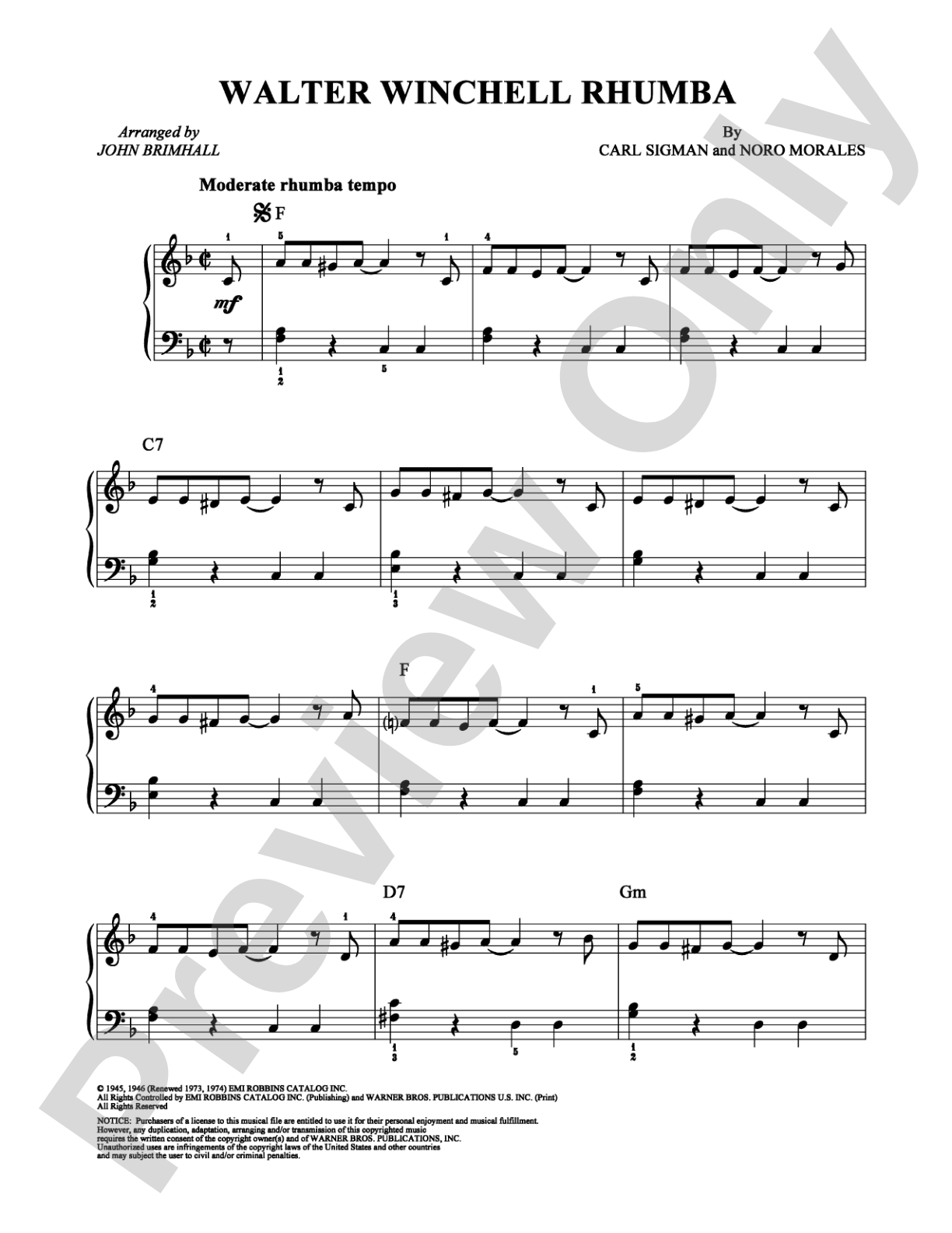 Walter Winchell Rhumba: Easy Piano Digital Sheet Music