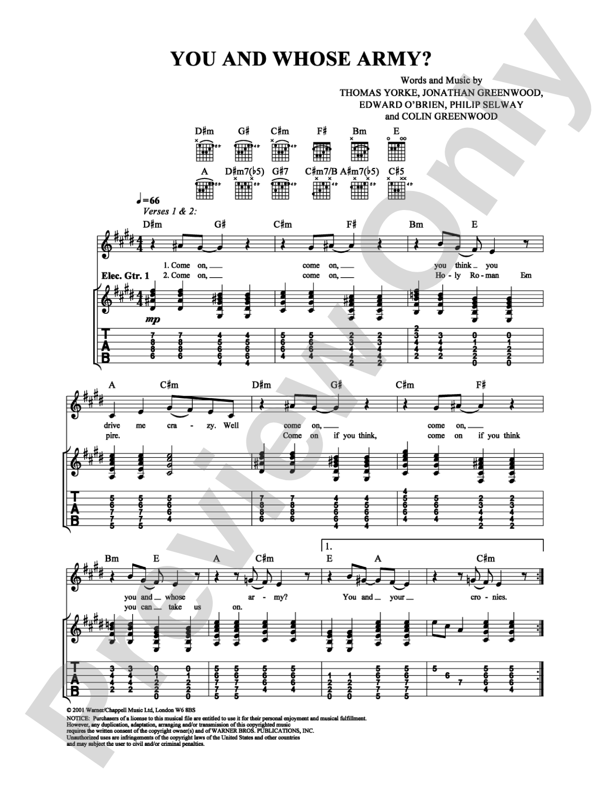 You and Whose Army?: Guitar TAB Digital Sheet Music