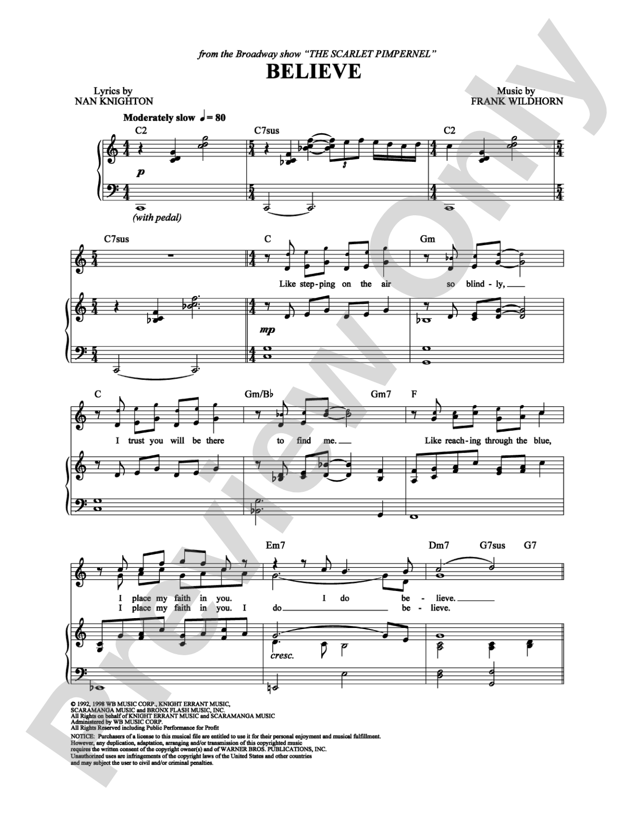 Believe: Piano/Vocal/Chords Digital Sheet Music