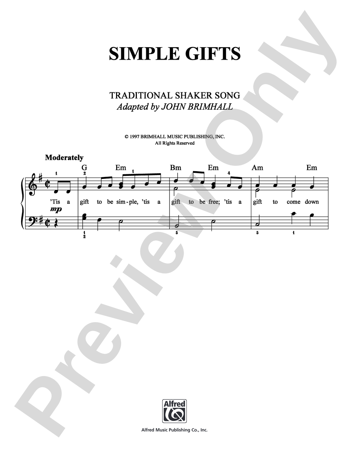 Simple Gifts: Easy Piano Digital Sheet Music