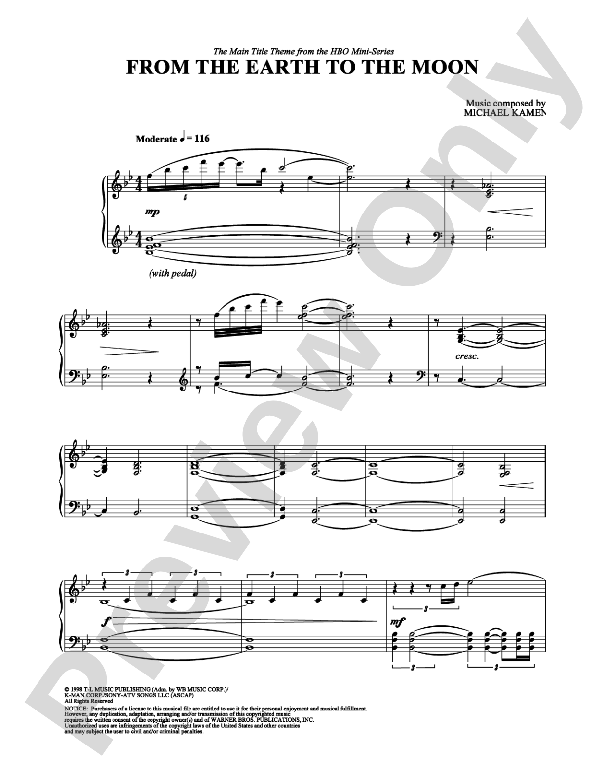 From the Earth to the Moon: Piano Digital Sheet Music