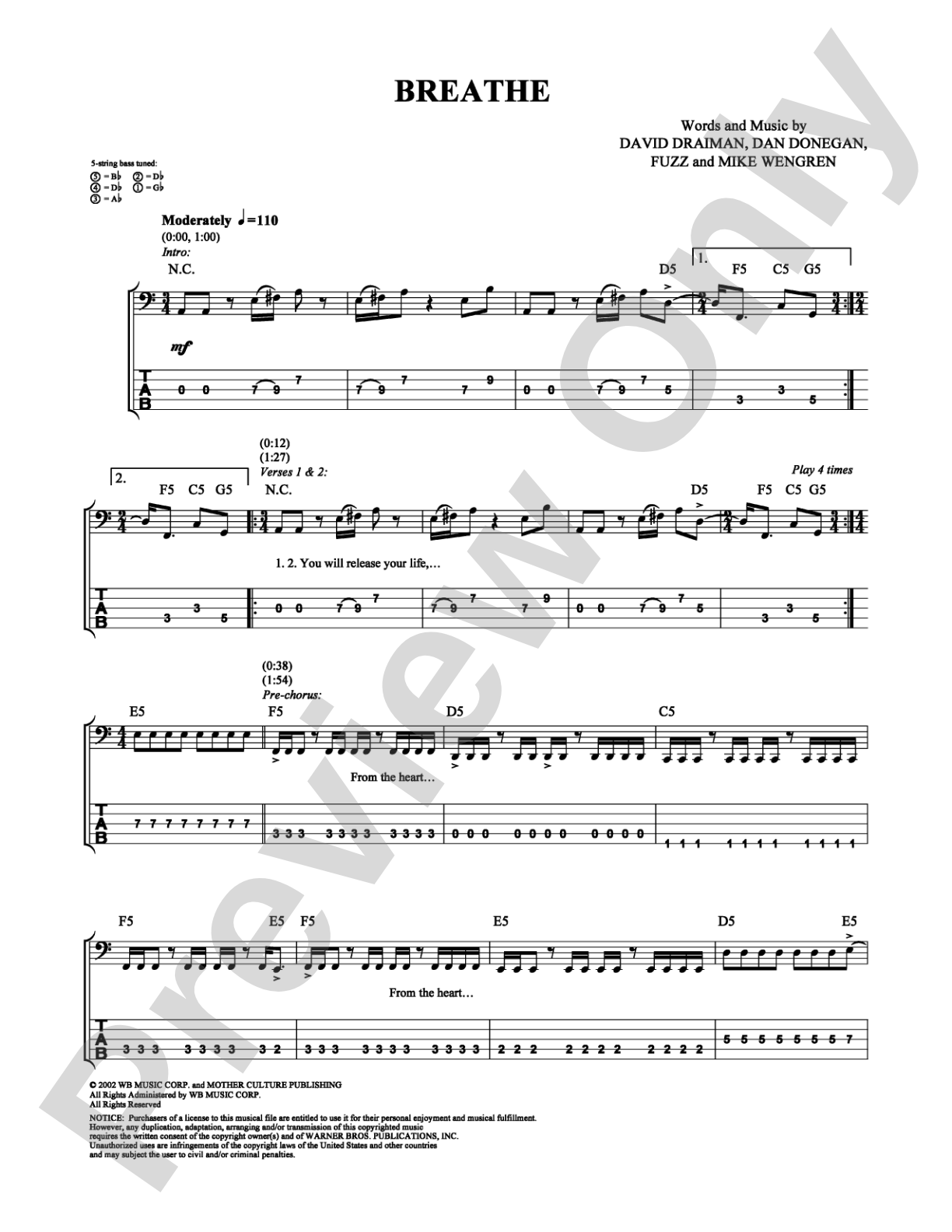 Breathe: Bass TAB Digital Sheet Music
