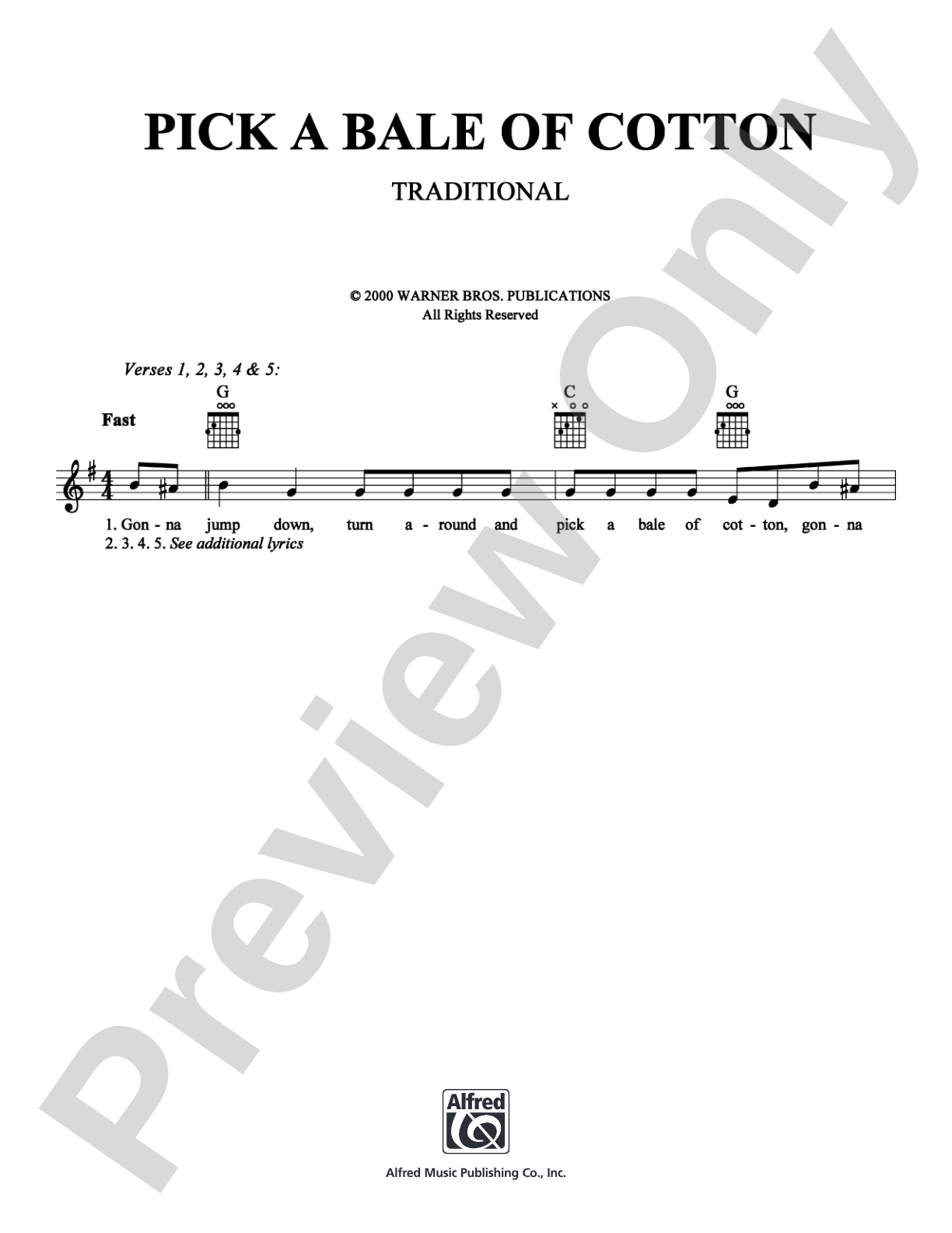 Pick a Bale of Cotton: Lead Sheet Digital Sheet Music