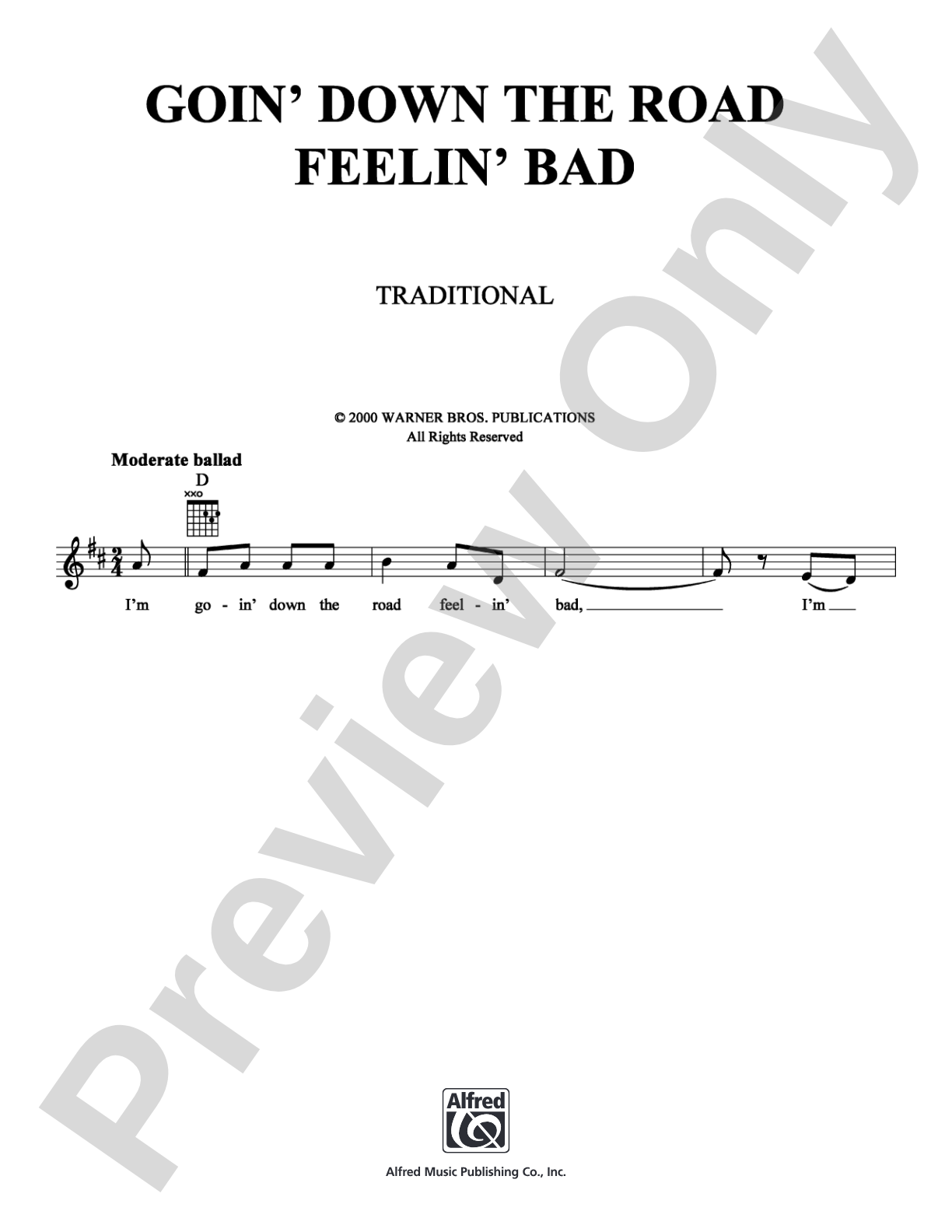 Goin' Down the Road Feelin' Bad: Lead Sheet Digital Sheet Music