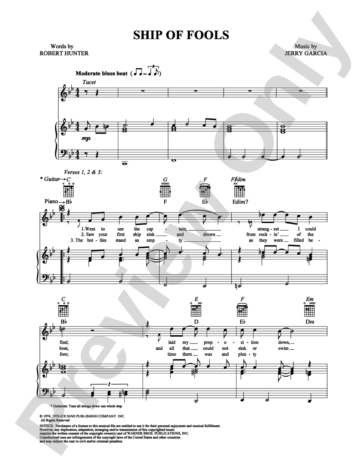 Ship of Fools: Piano/Vocal/Chords Digital Sheet Music
