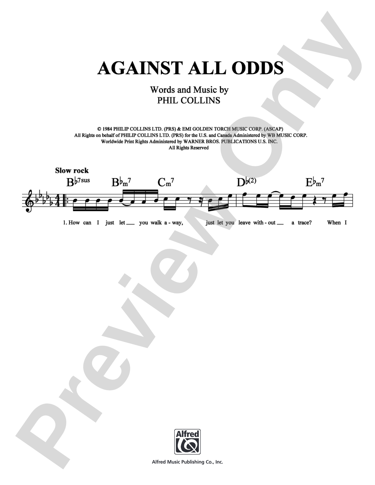 Against All Odds: Lead Sheet Digital Sheet Music