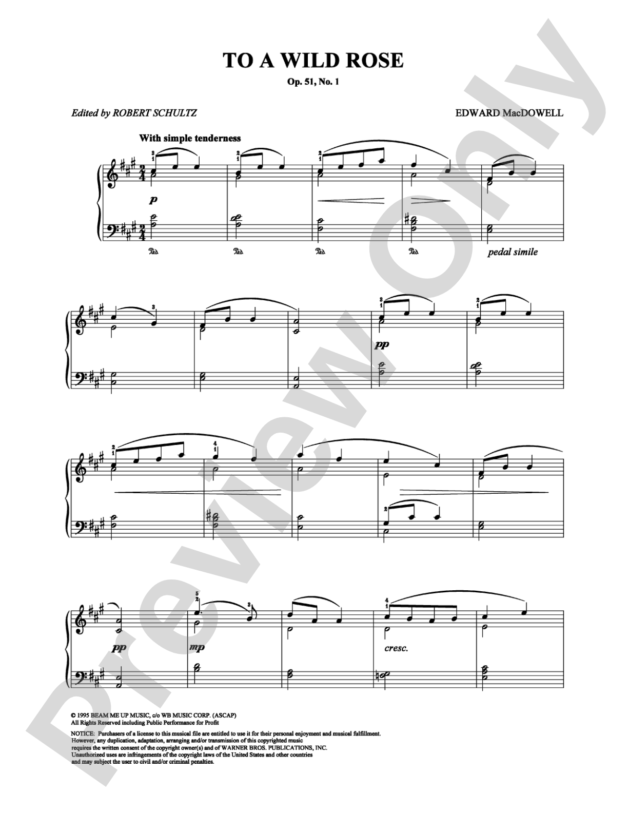 To A Wild Rose: Easy Piano Digital Sheet Music