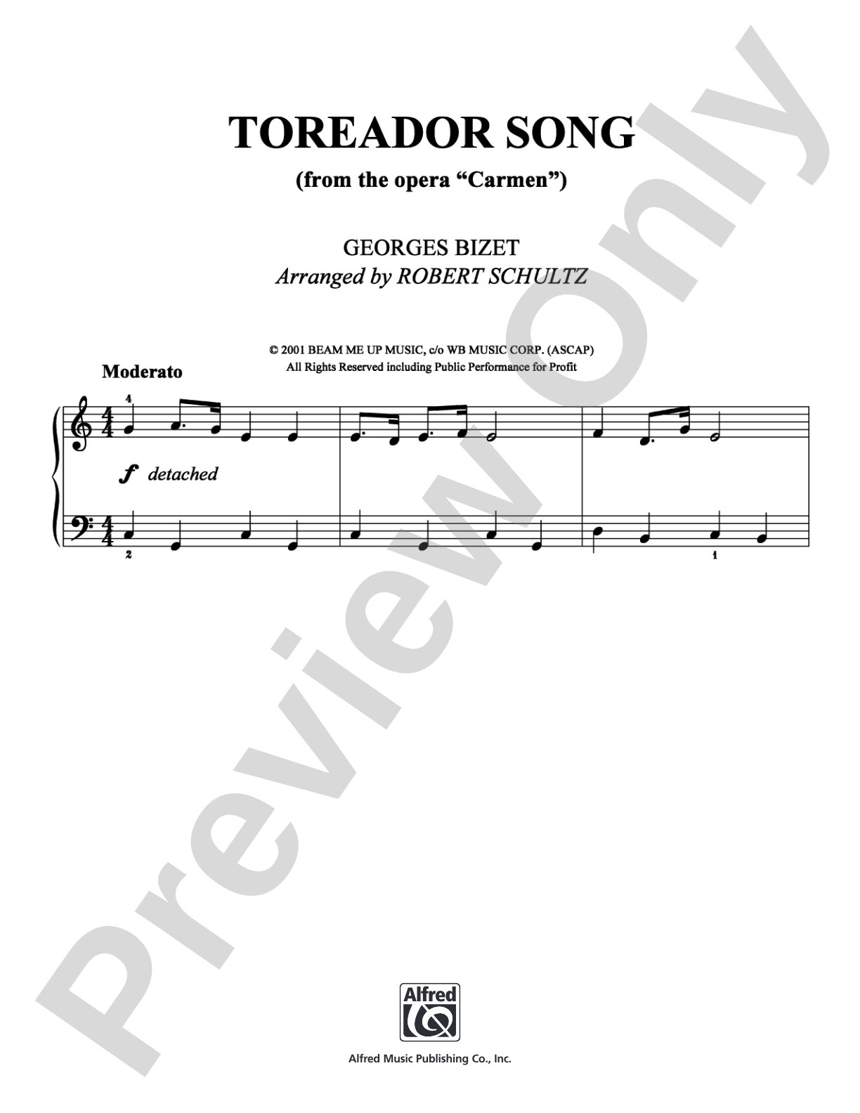 Toreador Song: Easy Piano Digital Sheet Music