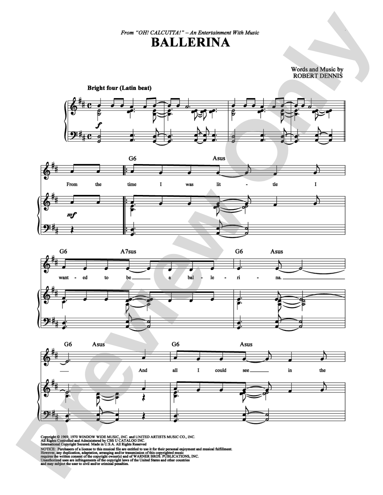 Ballerina: Piano/Vocal/Chords Digital Sheet Music