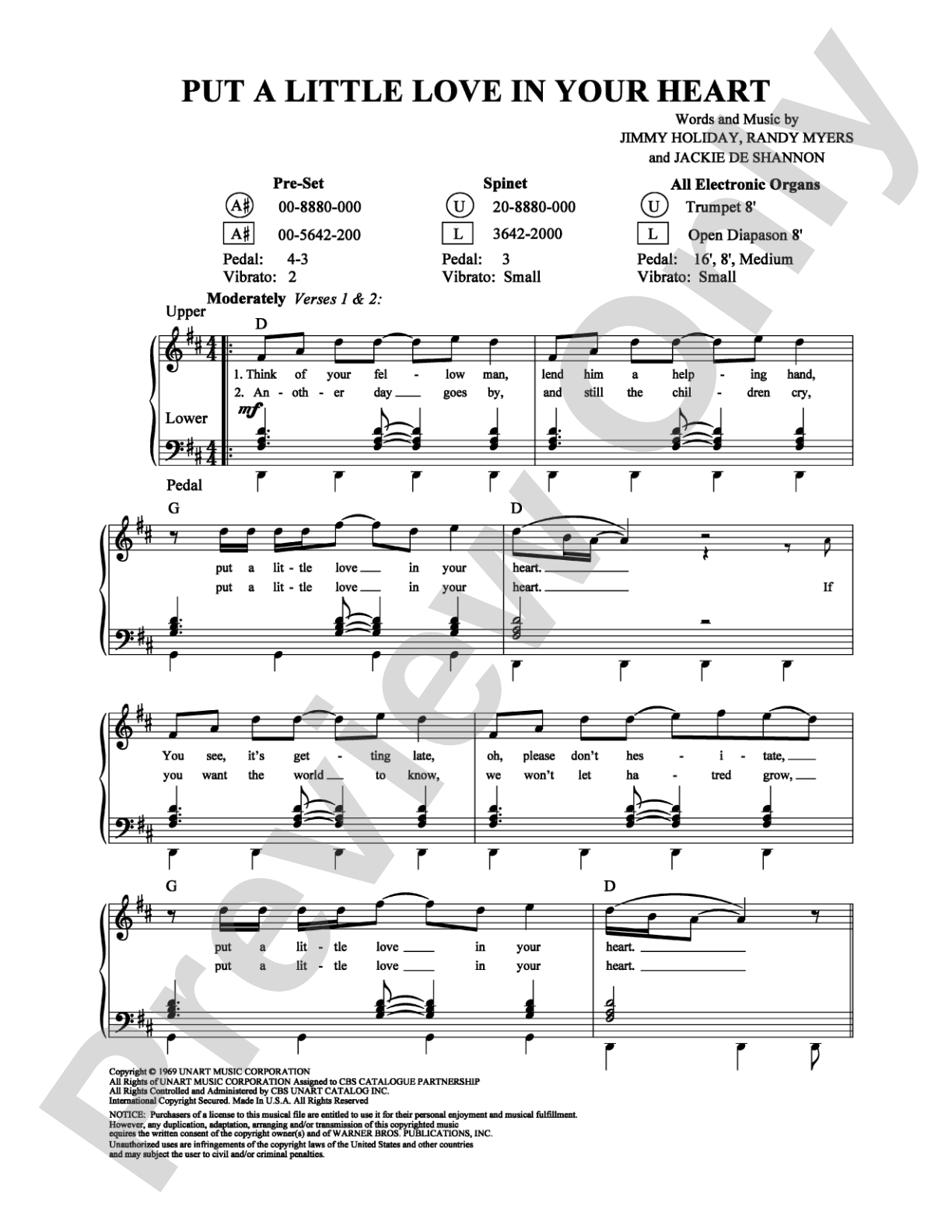 Put A Little Love In Your Heart: Organ Digital Sheet Music