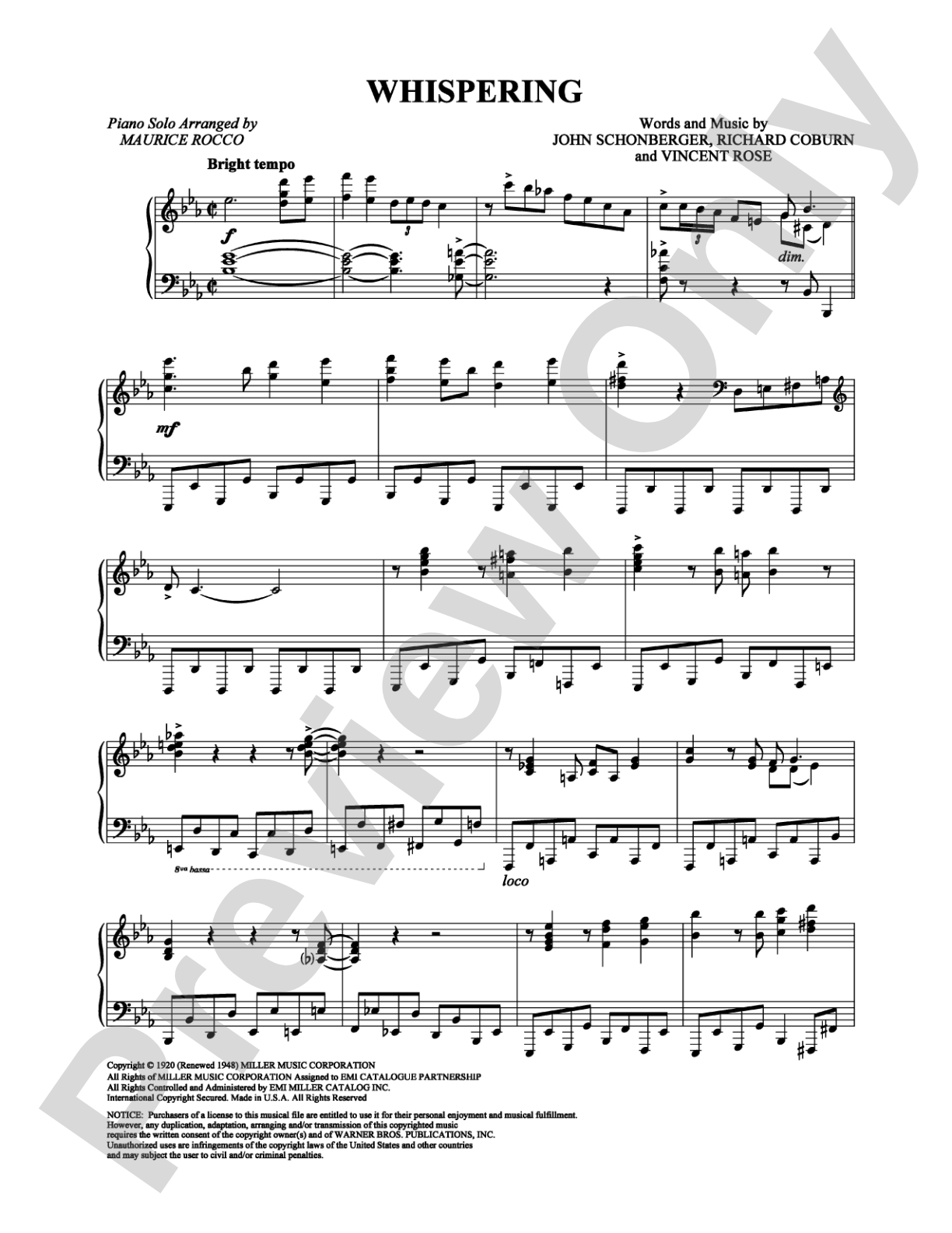 Whispering: Piano Digital Sheet Music