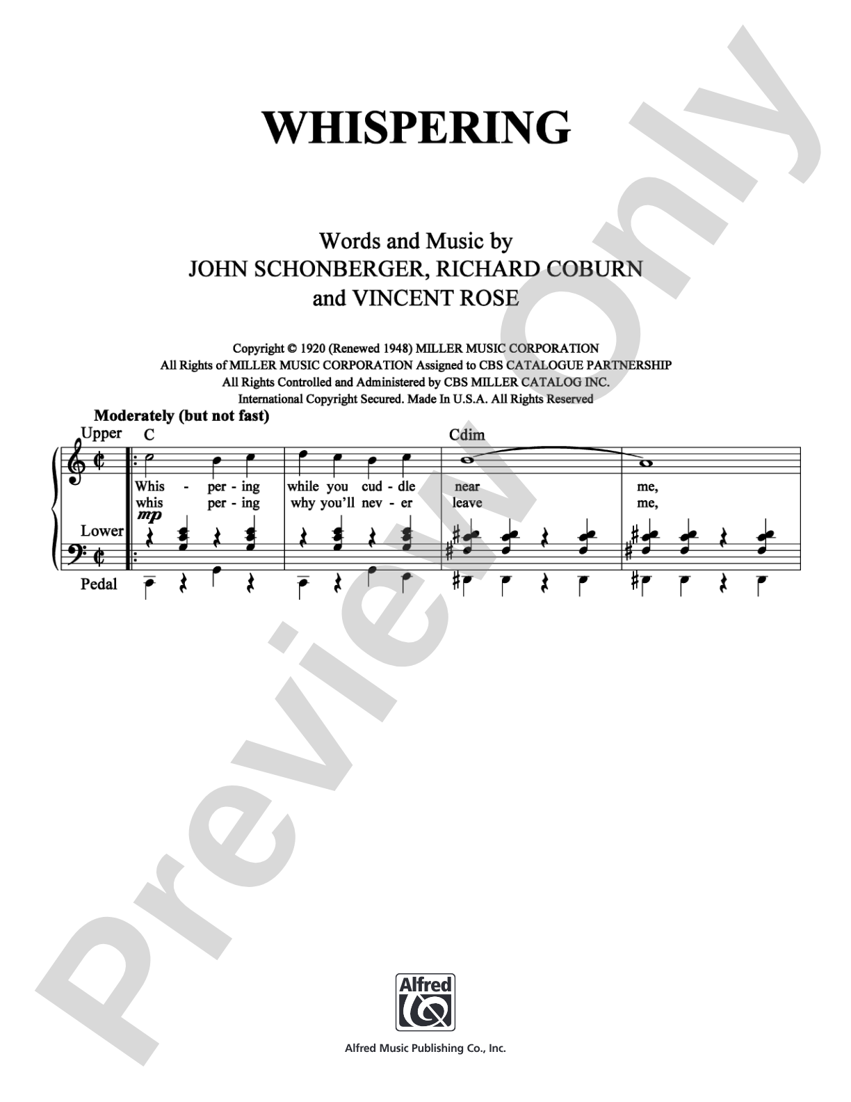 Whispering: Organ Digital Sheet Music