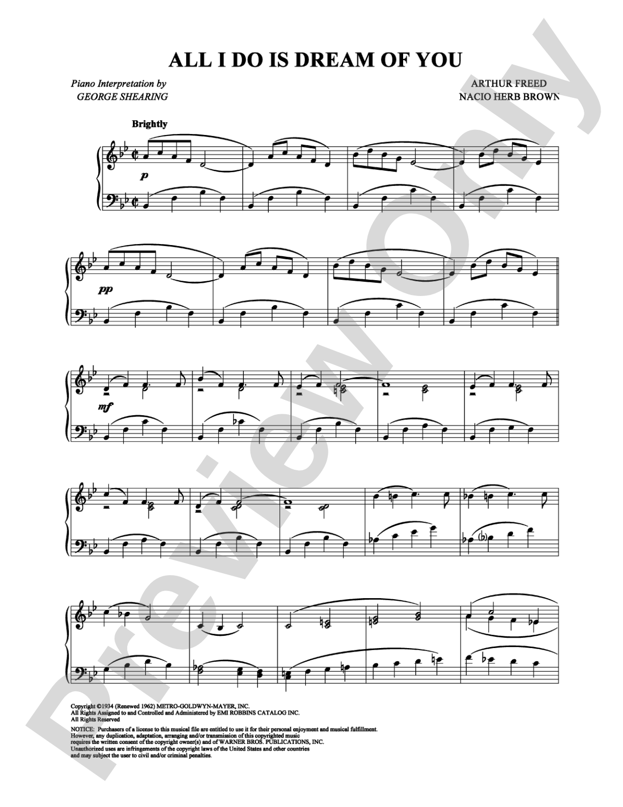 All I Do Is Dream of You: Piano Digital Sheet Music