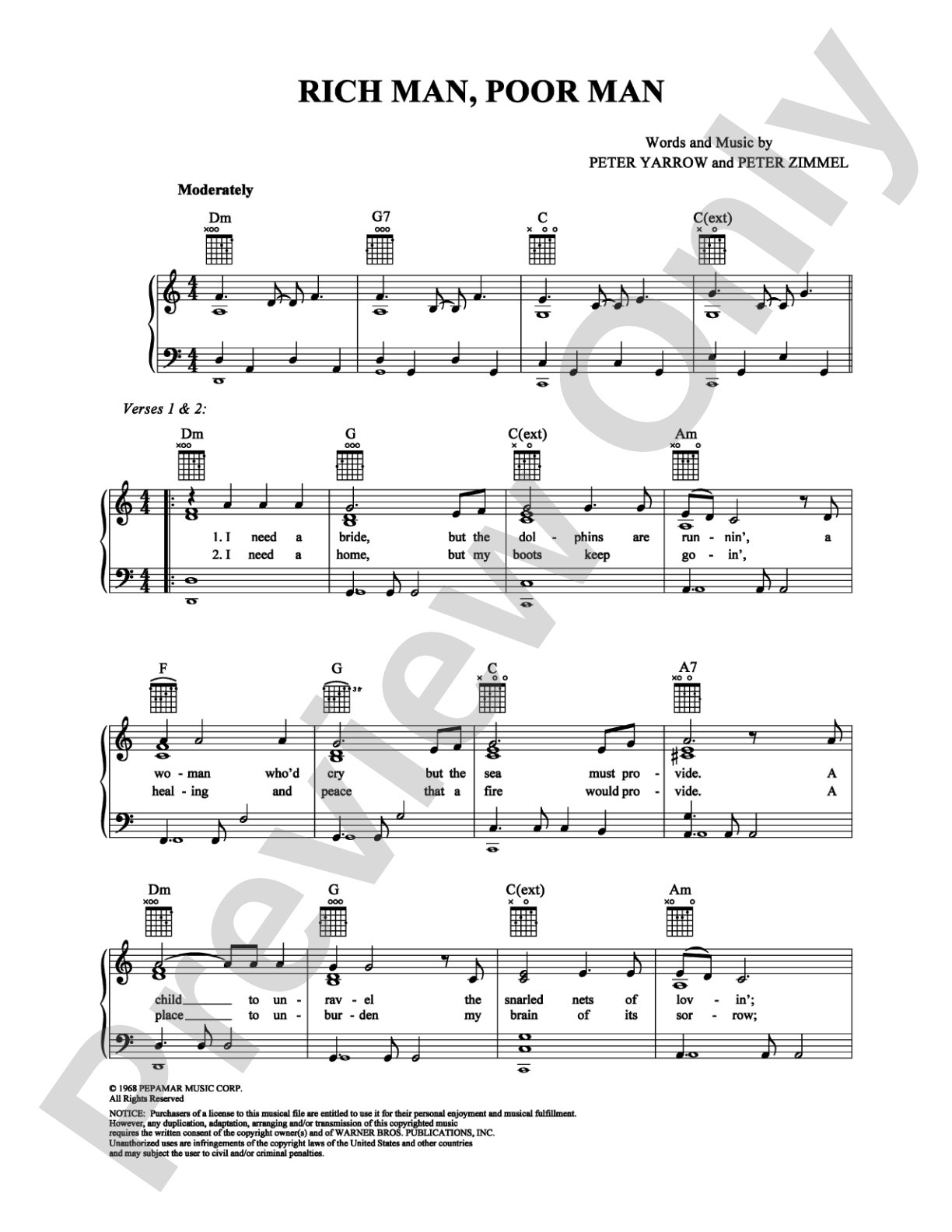 Rich Man, Poor Man: Piano/Vocal/Chords Digital Sheet Music