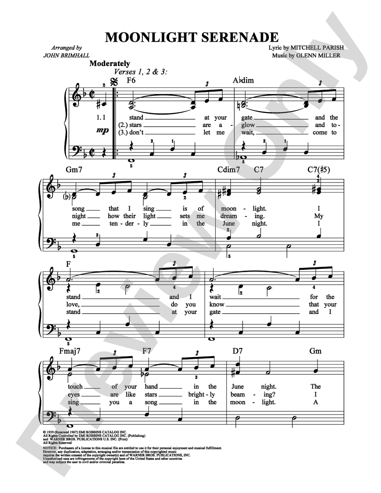 Moonlight Serenade: Easy Piano Digital Sheet Music