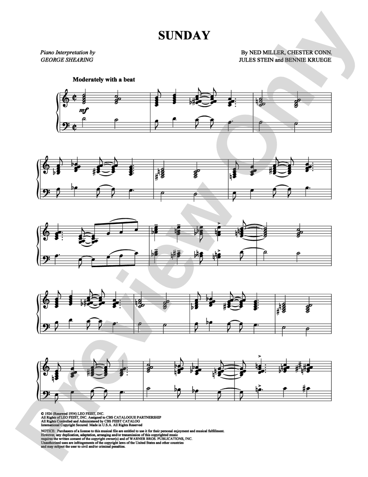 Sunday: Piano Digital Sheet Music