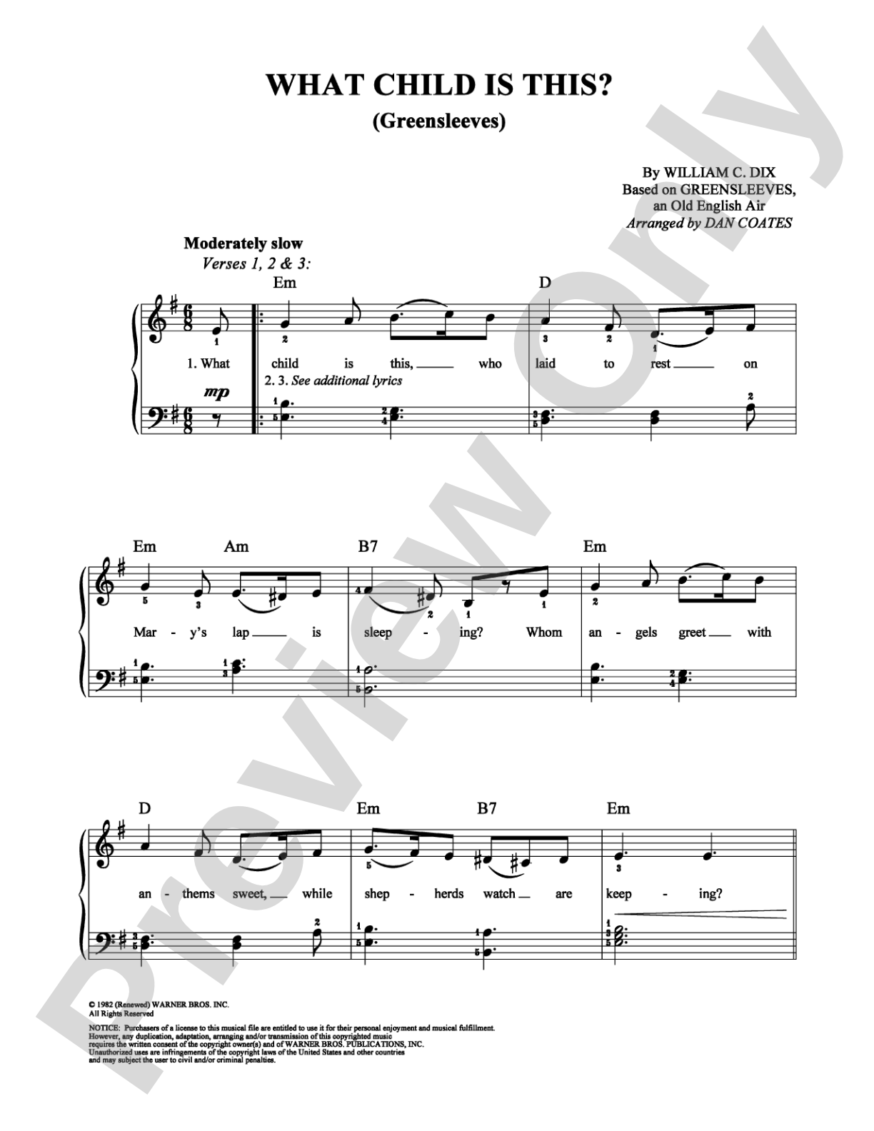 What Child Is This? (Greensleeves): Easy Piano Digital Sheet Music