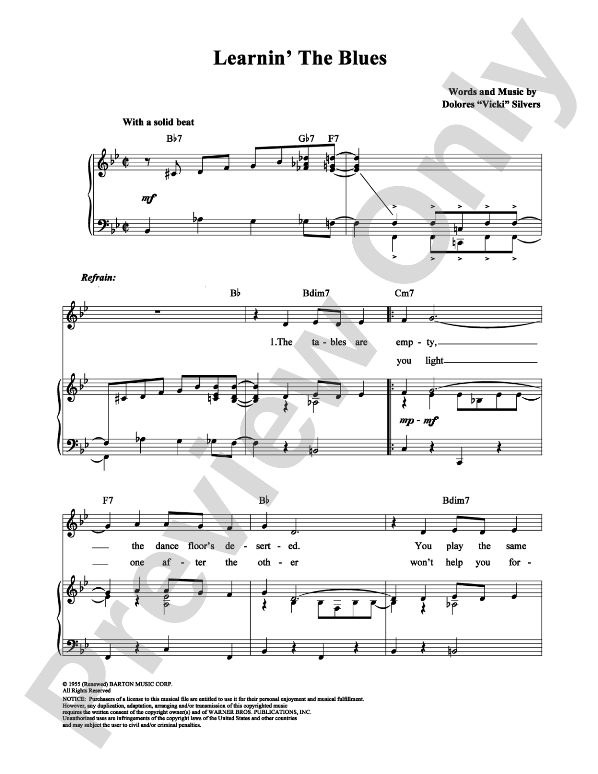 Learnin' the Blues: Piano/Vocal/Chords Digital Sheet Music