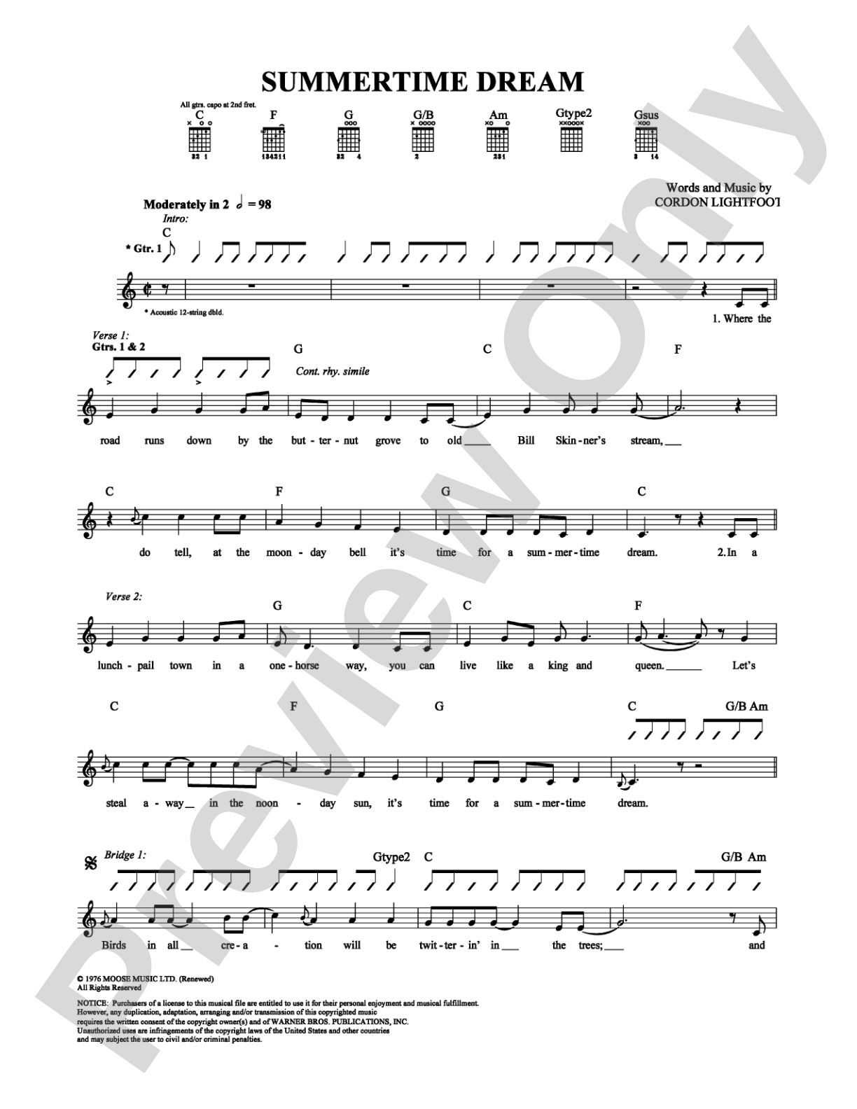 Summertime Dream: Guitar TAB Digital Sheet Music