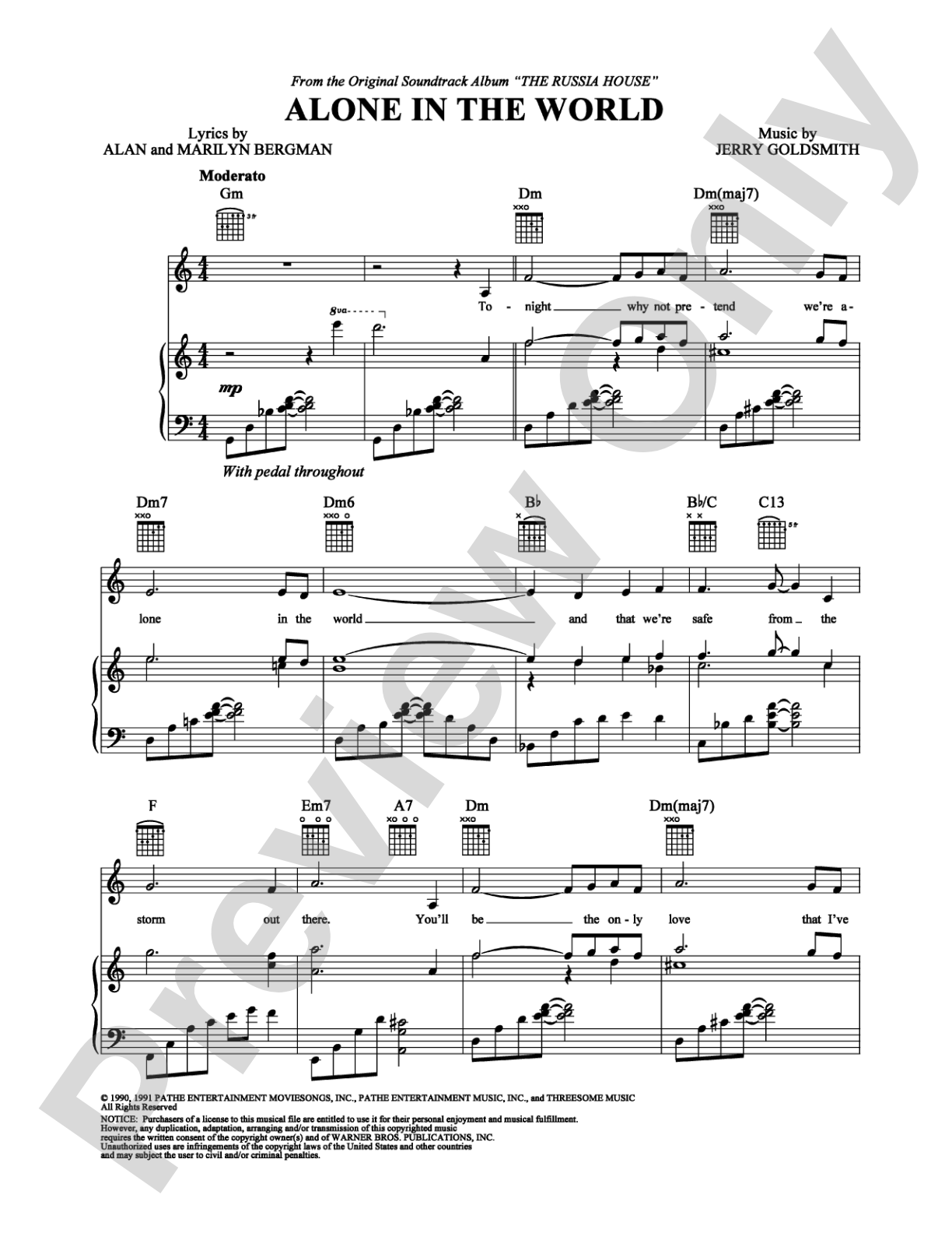 Alone in the World: Piano/Vocal/Chords Digital Sheet Music