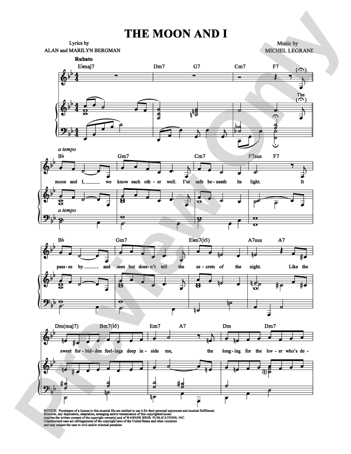 The Moon and I: Piano/Vocal/Chords Digital Sheet Music