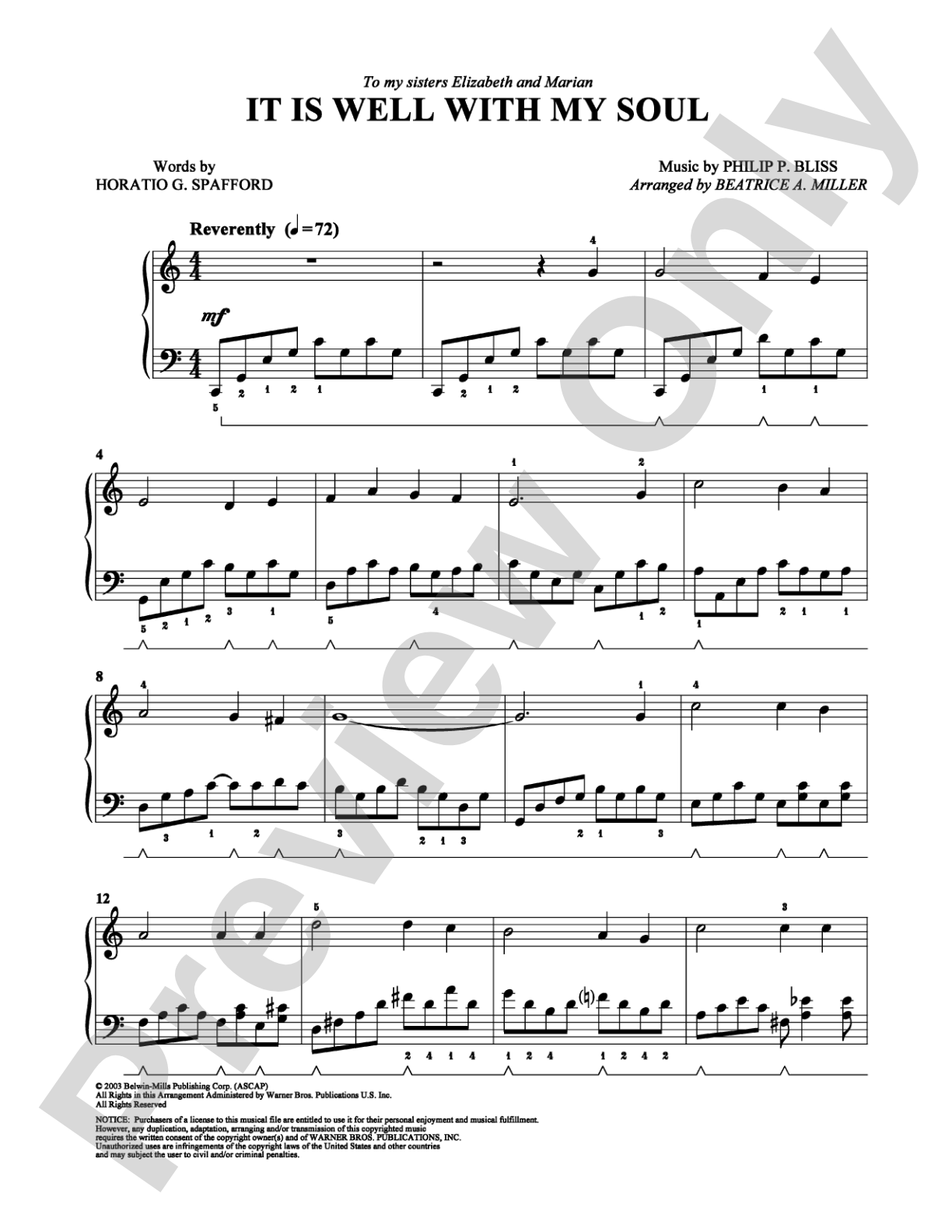 It Is Well With My Soul: Easy Piano Digital Sheet Music