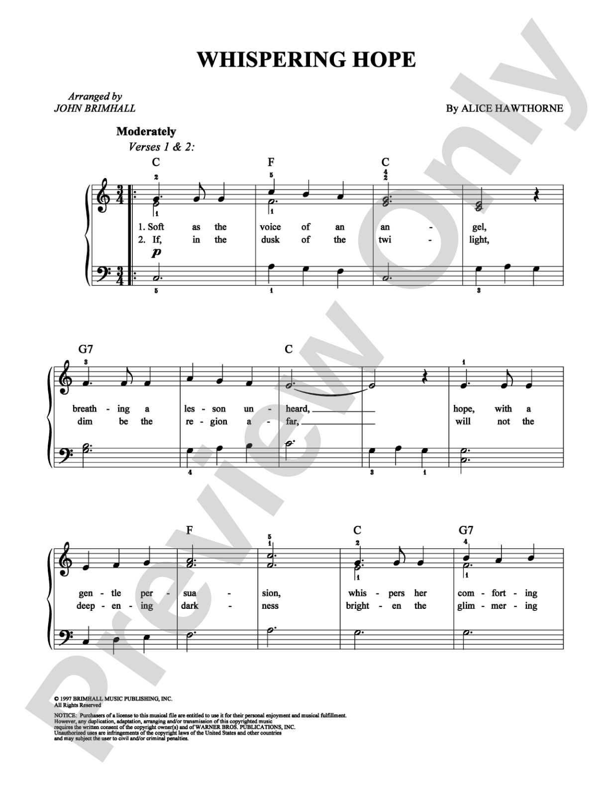 Whispering Hope: Easy Piano Digital Sheet Music