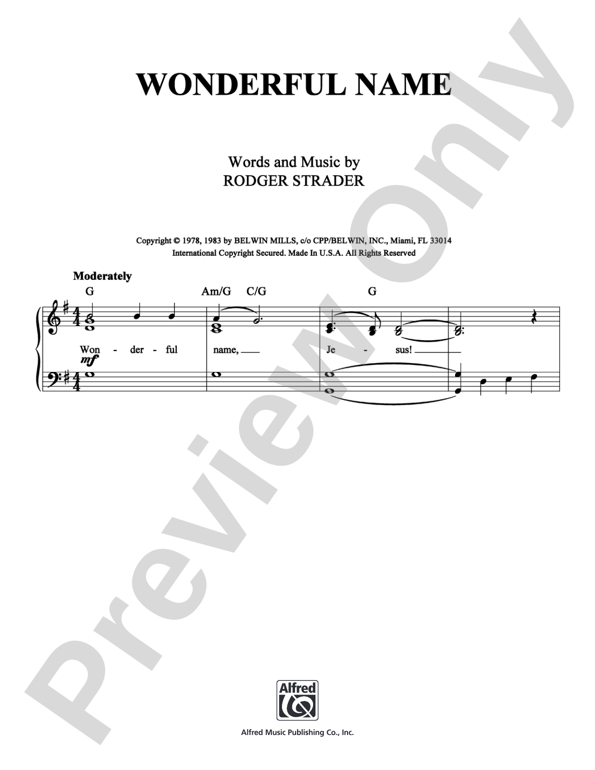 Wonderful Name: Piano/Vocal/Chords Digital Sheet Music