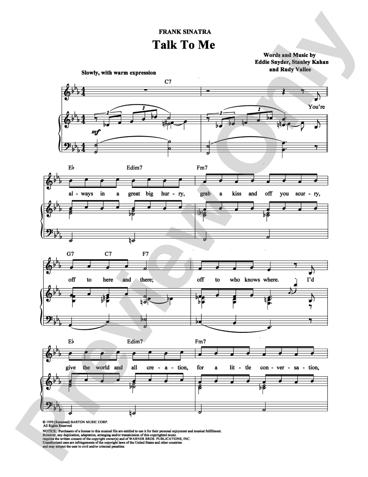 Talk to Me: Piano/Vocal/Chords Digital Sheet Music