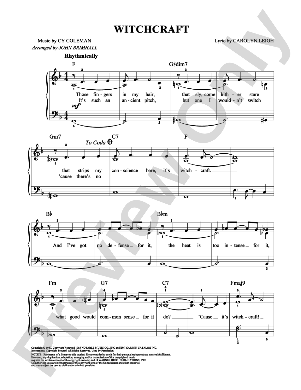 Witchcraft: Easy Piano Digital Sheet Music
