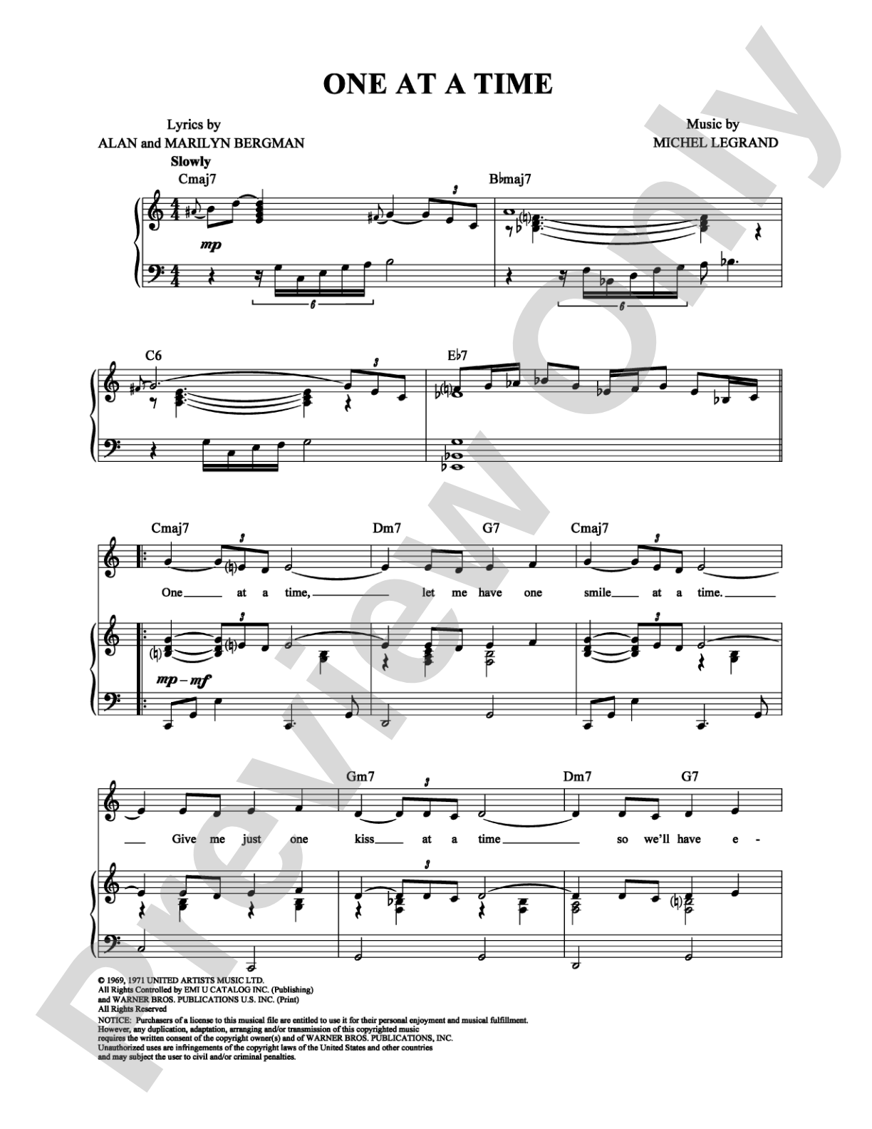 One At a Time: Piano/Vocal/Chords Digital Sheet Music